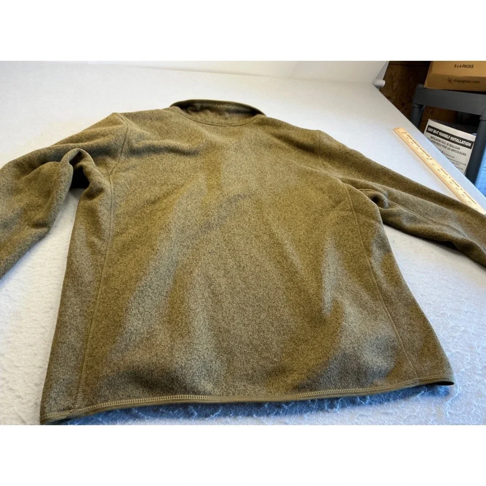 Lands End Quarter Zip Fleece Pullover Sherpa Lined Corduroy Collar Olive L